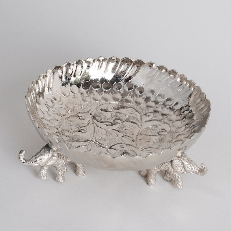 Aluminium Urli | Elephant Design | Silver Finish