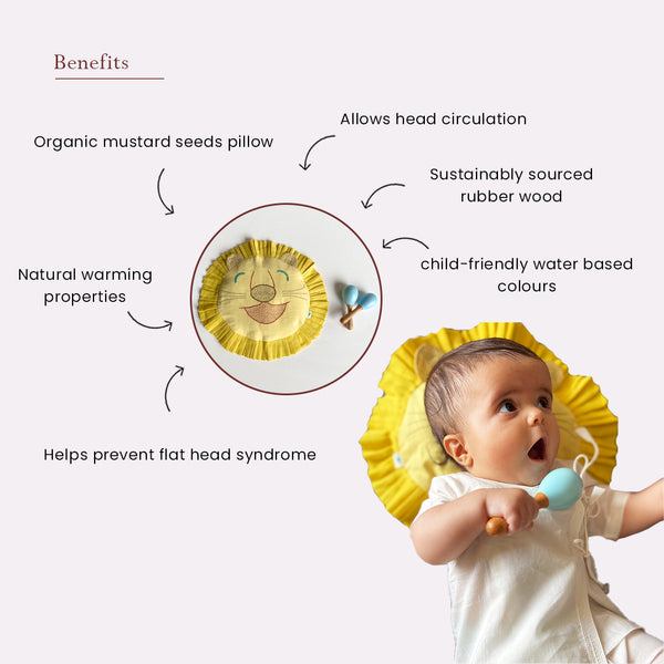 Mustard Seeds Pillow & Maracas Set for Baby | Organic Cotton | Yellow