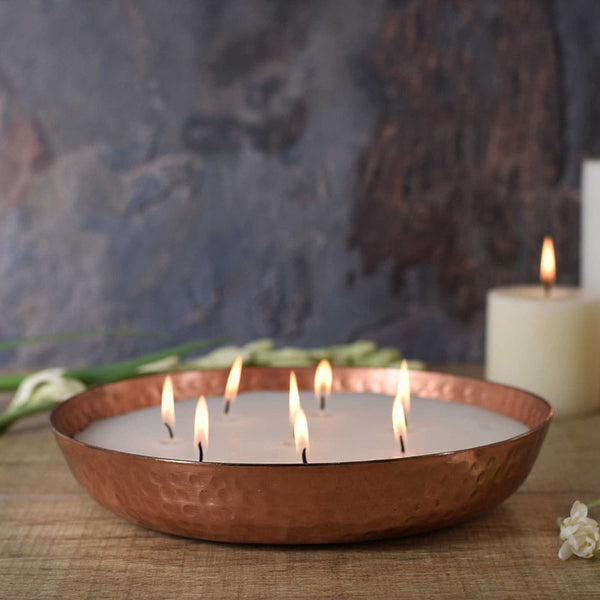 Festive Gifts | Copper Finish Scented Wax Urli Bowl - 8 Inches