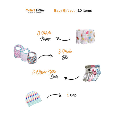 Baby Shower Gifts | Organic Cotton Muslin Gift Hamper | Pack of 10