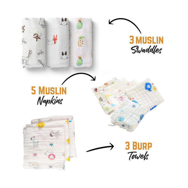 Baby Gifts | Organic Cotton Muslin Gift Hamper | Pack of 23