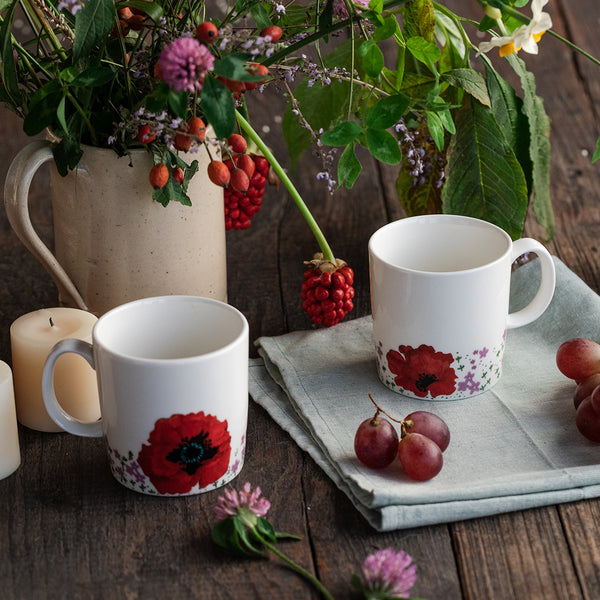 Festive Gifts | Ceramic Mugs | Ivory & Red | Lead-Free | Set of 2