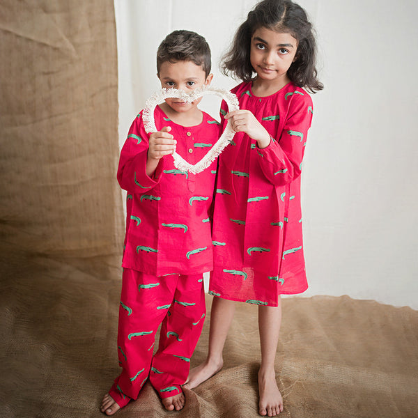 Cotton Night Dress for Kids | Crocodile Print