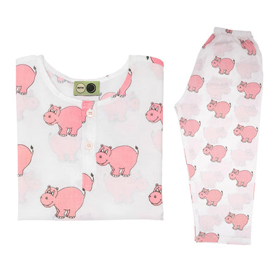 Cotton Night Suit for Kids | Hippo Print