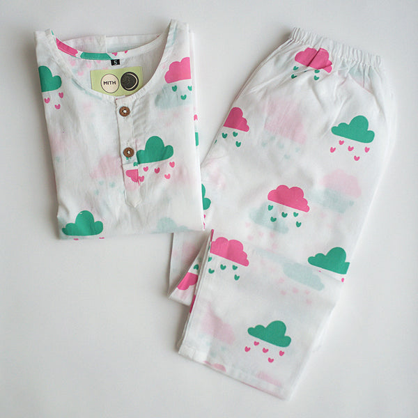 Cotton Night Suit for Kids | Little Clouds Print