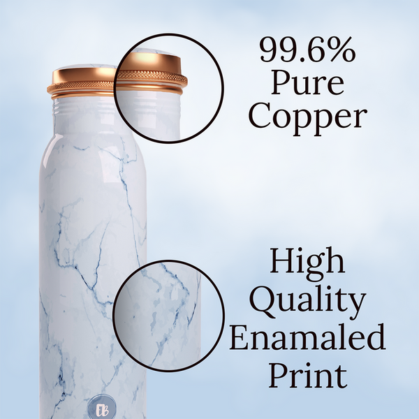 Copper Bottle with Glasses | White | Bottle-900 ml & Glass-270 ml each | Set of 3