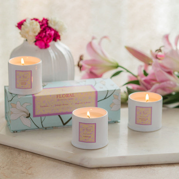 Housewarming Gifts | Soy Wax Floral Scented Candles | Set of 3