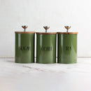 Kitchen Containers | Mango Wood & Iron | Tea Coffee Sugar | Green | Set of 3