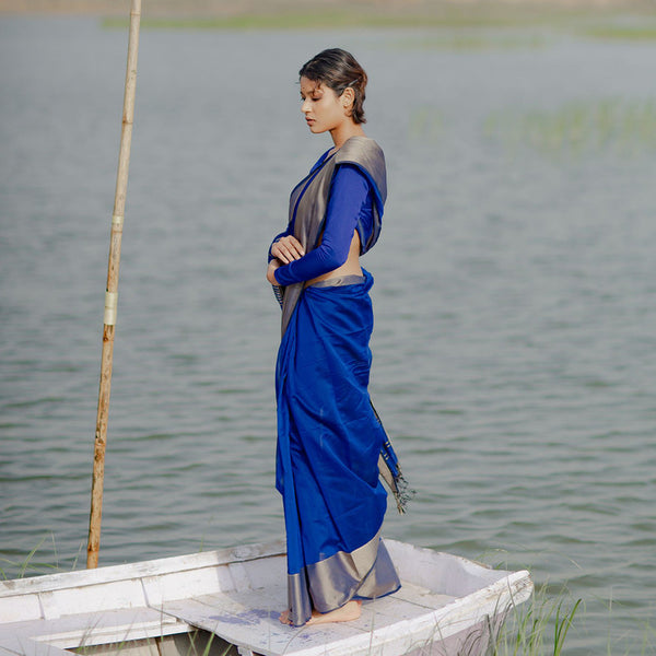 Maheshwari Silk Cotton Saree | Blue