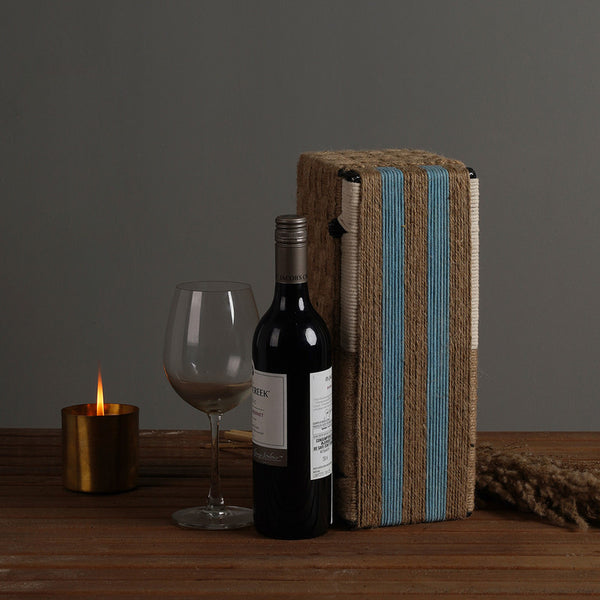 Wine Box | Cotton Jute and Upcycled Plastic | Beige & Blue