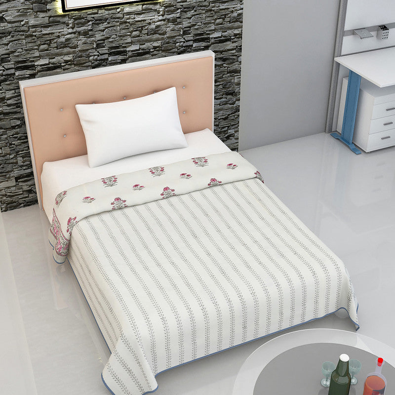 Cotton Dohar | Mulmul Single Bed | AC Blanket | Reversible | Pink & Grey