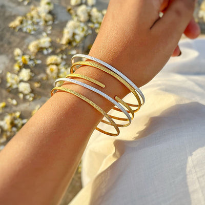 Brass Bangle Set | Dual Tone | Gold & Silver Plated | Set of 5