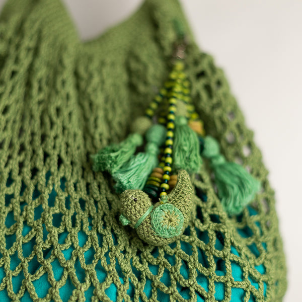 Crochet Handbag with Keychain | Cotton Thread | Green