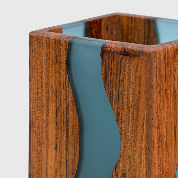 Acacia Wood Cutlery Holder | Blue