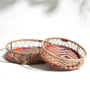 Jute & Metal Tray | Upcycled Textile | Round | Multicolour