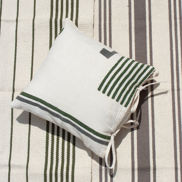 Kala Cotton Cushion Cover | White & Green | 30 x 30 cm