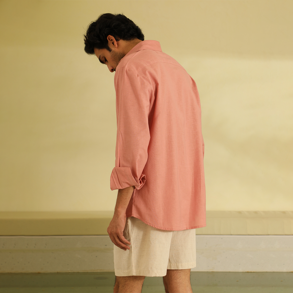 Cotton Linen Shirt for Men | Full Sleeves | Rose