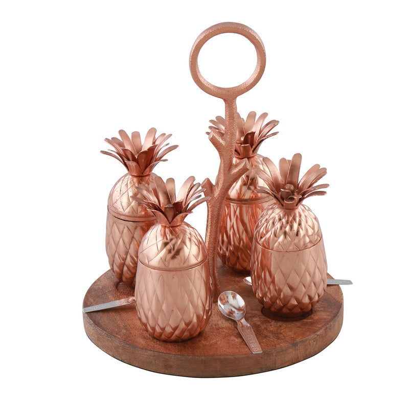 Copper Finish Condiment Set | Pineapple Shape | 4 Pieces