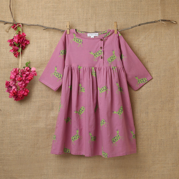 Cotton Dress for Girls | Chinkara Print | Magenta