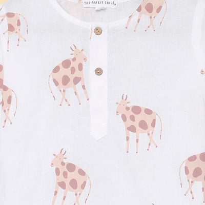 Cotton Night Suit for Kids | Pajama Set | Cow Print | Light Brown