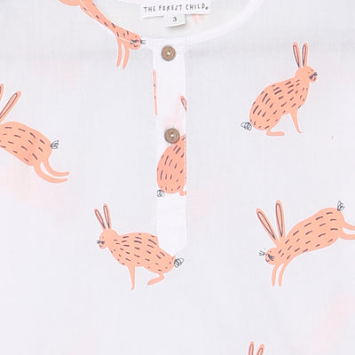 Cotton Night Suit for Kids | Pajama Set | Hare Print | Peach