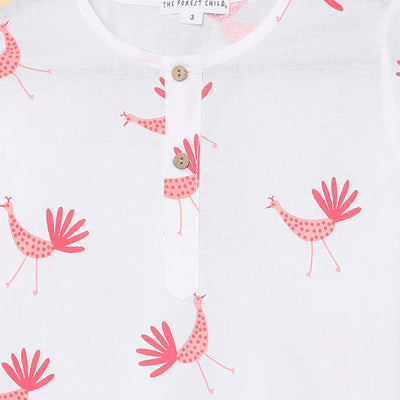 Cotton Night Suit for Kids | Pajama Set | Peacock Print | Pink