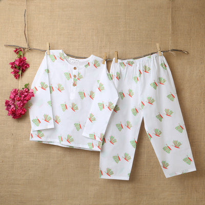 Cotton Night Suit for Kids | Pajama Set | Butterfly  Print | Light Green
