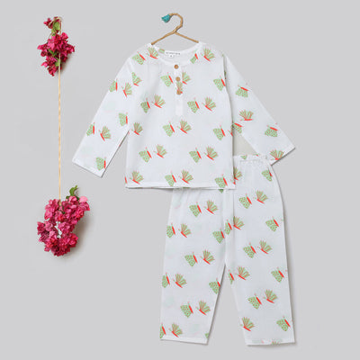 Cotton Night Suit for Kids | Pajama Set | Butterfly  Print | Light Green