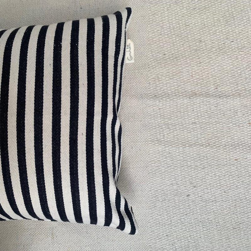 Pure Cotton Striped Cushion Cover | Black & Off-White