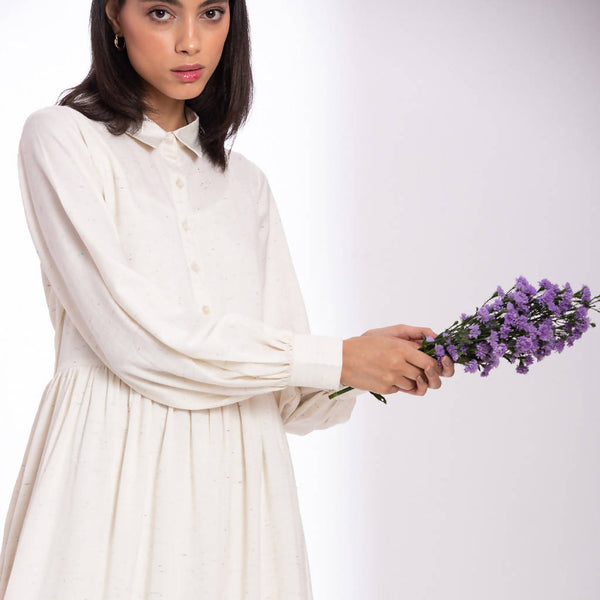 Cotton A-line Dress for Women | White