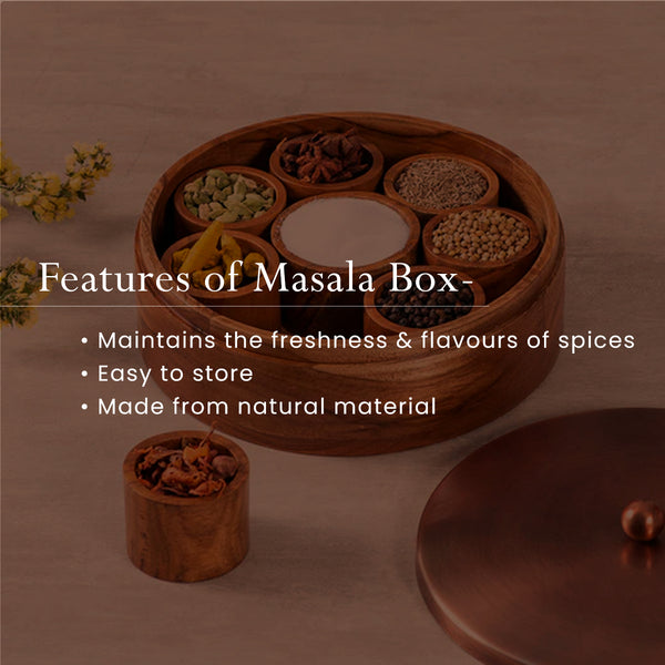 Wooden Masala Box | Acacia Wood | Copper Lid