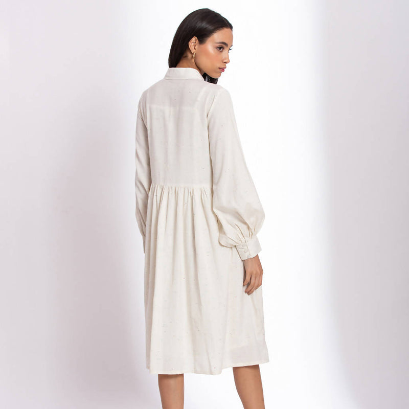 Cotton A-line Dress for Women | White