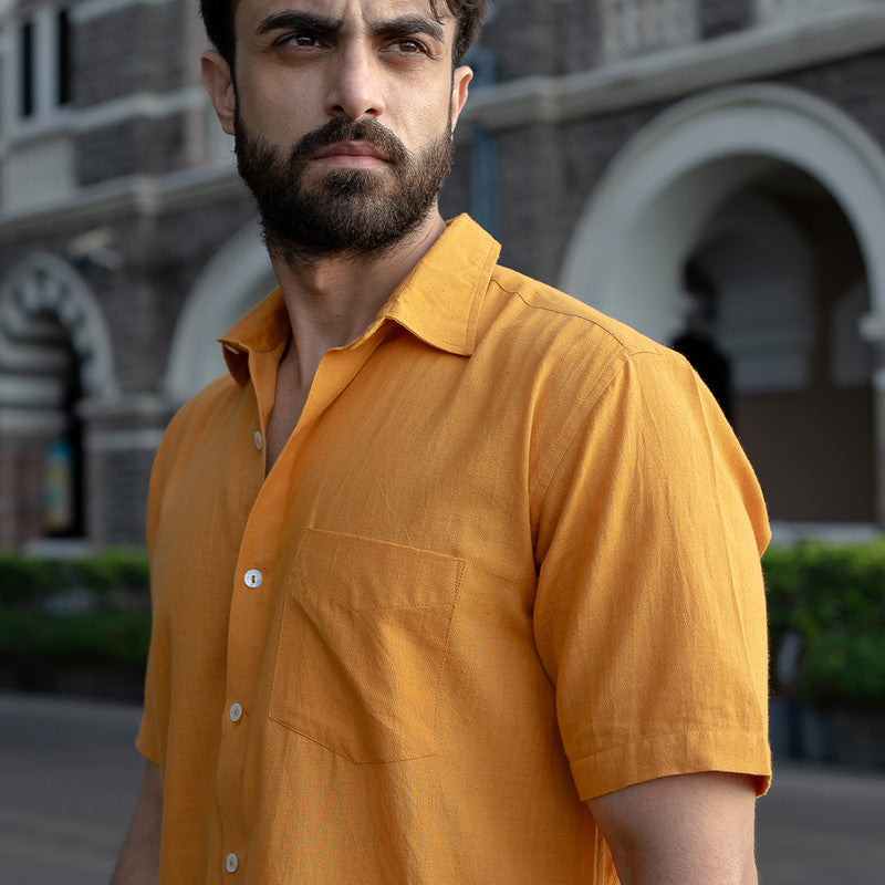 Cotton Half Sleeve Shirt for Men | Mustard