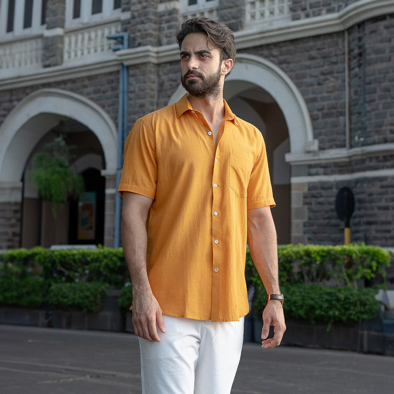 Cotton Half Sleeve Shirt for Men | Mustard