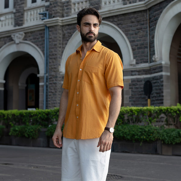 Cotton Half Sleeve Shirt for Men | Mustard