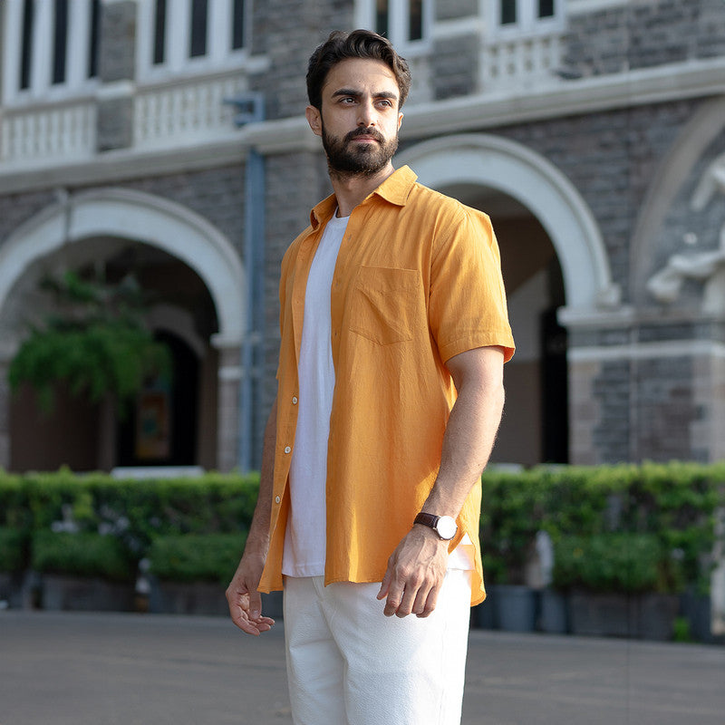 Cotton Half Sleeve Shirt for Men | Mustard