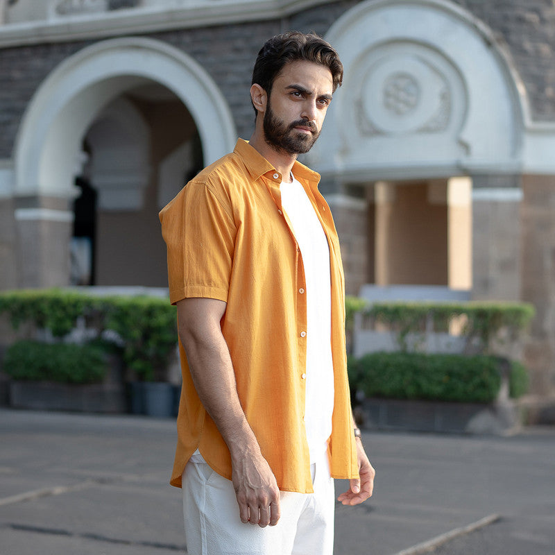 Cotton Half Sleeve Shirt for Men | Mustard