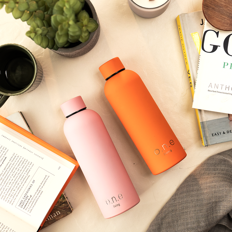 Steel Water Bottle | Orange & Light Pink | 500 ml | Set of 2 | BPA Free