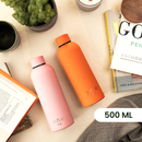 Steel Water Bottle | Orange & Light Pink | 500 ml | Set of 2 | BPA Free