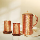 Pure Copper Jug & Glasses | Set of 3 | 300 ml | Hammered