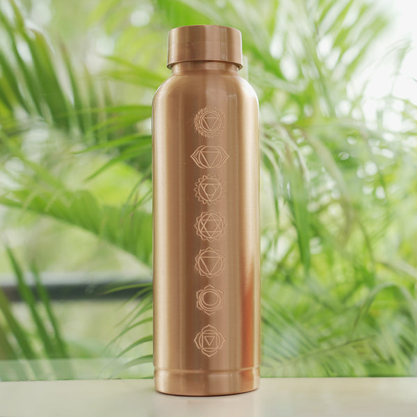 Copper Bottle | 1 Litre | 7 Chakras | Engraved Design