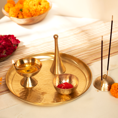 Pooja Thali Set | 5 Pieces | Hammered Design