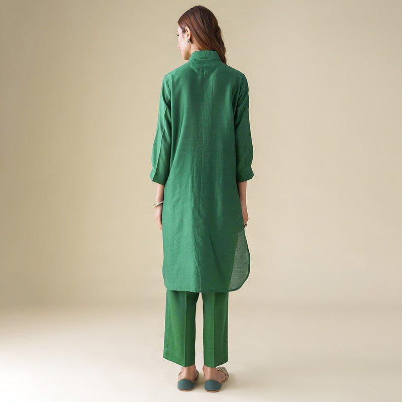 Chanderi Silk Kurta Set for Women | Bottle Green
