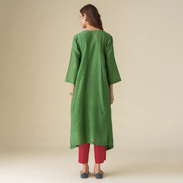 Chanderi Silk Kurta with Slip | Green | Hand Embroidered