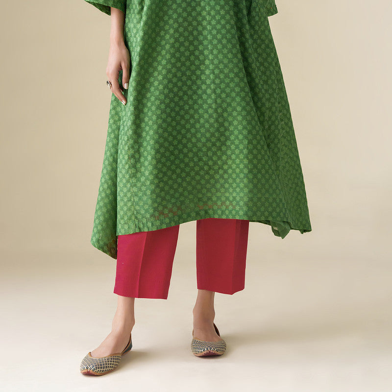 Chanderi Silk Kurta with Slip | Green | Hand Embroidered