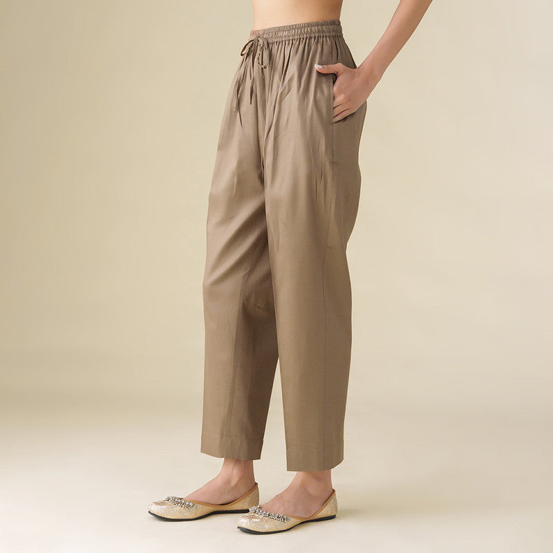 Cotton Silk Pants for Women | Brown