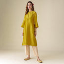 Chanderi Silk Kurta for Women | Mustard | Floral Embroidery