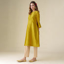 Chanderi Silk Kurta for Women | Mustard | Floral Embroidery