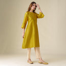 Chanderi Silk Kurta for Women | Mustard | Floral Embroidery