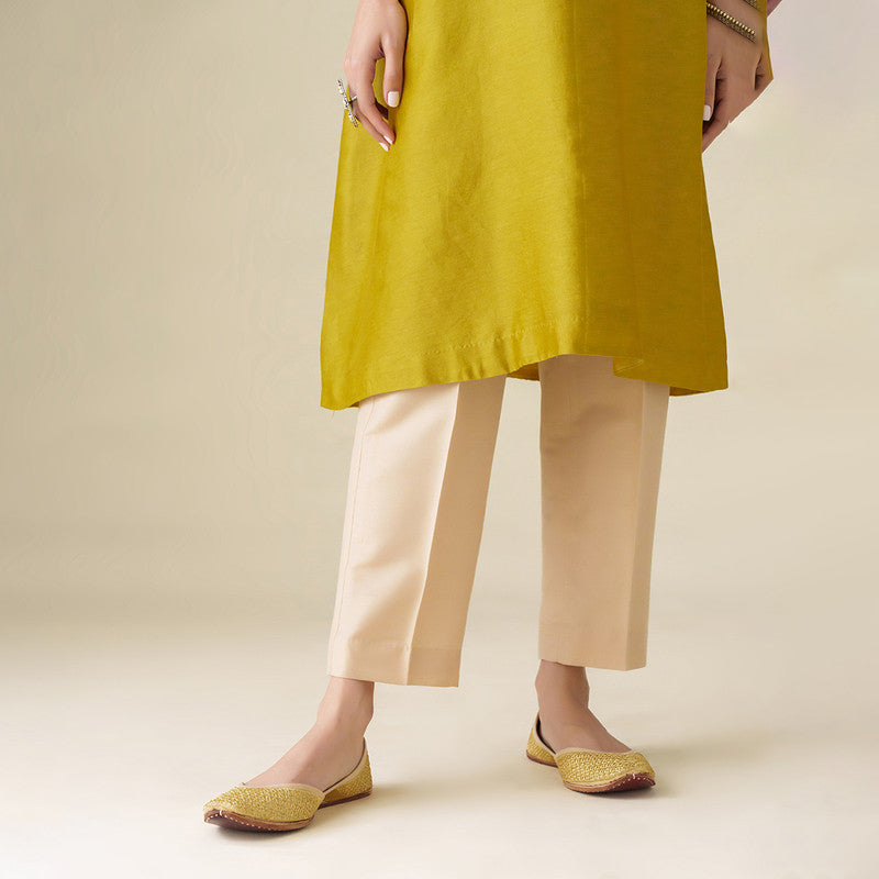 Chanderi Silk Kurta for Women | Mustard | Floral Embroidery